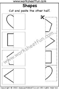 Cut and Paste Shapes – Heart, Square, Pentagon, and Diamond – One Worksheet