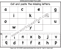 Lowercase Letters – Cut and Paste the Missing Letters – One Worksheet