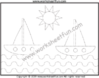 Picture Tracing – Boat, Sun – Circle – Sunny – One Worksheet