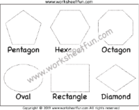 Shape Tracing – Pentagon, Hexagon, Octagon, Oval, Rectangle, and Diamond – One Worksheet