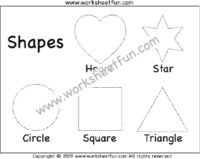 Shape Tracing - Heart, Star, Circle, Square, Triangle - One Worksheet