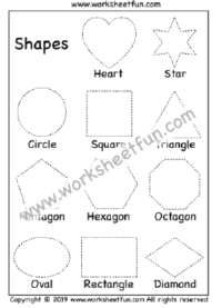 Shape Tracing - Heart, Star, Circle, Square, Triangle, Pentagon, Hexagon, Octagon, Oval, Rectangle, and Diamond - One Worksheet