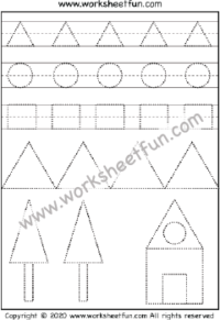 Shape Tracing – Circle, Triangle, and Rectangle – Tree, House – One Worksheet