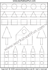 Shape Tracing – Circle, Triangle, and Rectangle – Tree, House- One Worksheet
