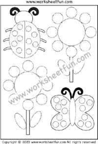 Shape Tracing – Circle and Oval – Ladybug, Flower, and Butterfly – One Worksheet