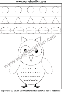 Shape Tracing – Circle, Triangle, and Oval – Owl -One Worksheet