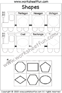 Cut and Paste Shapes – Pentagon, Hexagon, Octagon, Oval, Rectangle, and Diamond – Three Worksheets