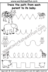 Animal Mothers and Babies - Trace the Path - One Worksheet