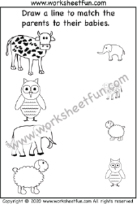 Animals Moms and Babies Matching –  One Worksheet