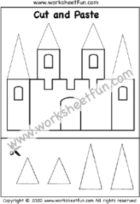Cut and Paste Shapes – Triangle – Castle – One Worksheet