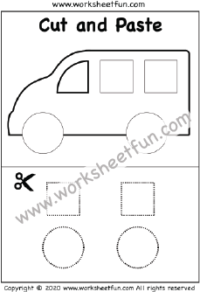 Cut and Paste Shapes – Square and Circle – Van – One Worksheet