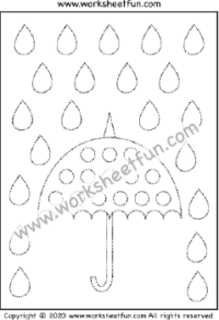 Picture Tracing – Umbrella – Raindrop – One Worksheet