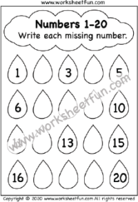 Missing Numbers 1-20 – Four Worksheets