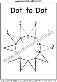 Dot to Dot – Tracing – Sun – Numbers 1-10 – One Worksheet