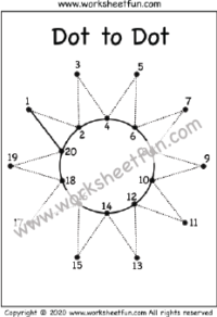 Dot to Dot – Tracing – Sun – Numbers 1-20 – One Worksheet