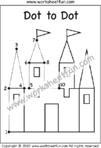 Dot to Dot – Tracing – Castle – Numbers 1-10 – One Worksheet