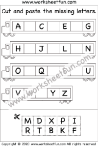 Uppercase Letters – Cut and Paste the Missing Letters – 3 Worksheets