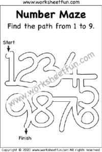 Number Maze – Find the path from 1 to 9 – One Worksheet