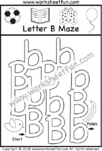 Alphabet Maze – Letter B Maze – Uppercase and Lowercase – One Worksheet