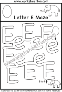 Alphabet Maze – Letter E Maze – Uppercase and Lowercase – One Worksheet