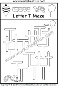 Alphabet Maze – Letter T Maze – Uppercase and Lowercase – One Worksheet