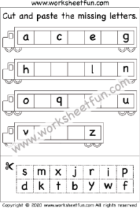 Lowercase Letters – Cut and Paste the Missing Letters – 3 Worksheets