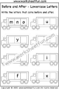 Before and After Lowercase Letters – One Worksheet