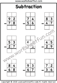 2 Digit Subtraction With Regrouping – Borrowing – Four Worksheets