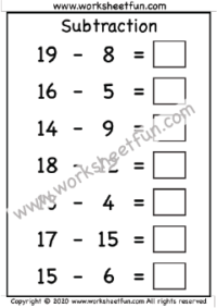 Subtraction up to 20 – Subtract within 20 – One Worksheet