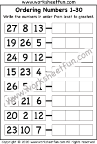Ordering Numbers 1-30 – Two Worksheets