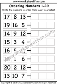 Ordering Numbers 1-20 – One Worksheet