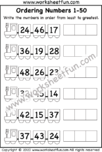 Ordering Numbers 1-50 - Four Worksheets