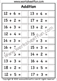 Addition Within 20 –  Sums Up to 20 – One Worksheet