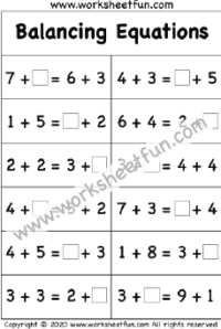 Balancing Equations First Grade – One Worksheet