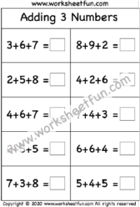Adding 3 Numbers – Making 10 – Sums up to20 – One Worksheet