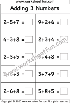 Adding 3 Numbers Sums up to 20 One Worksheet / FREE Printable