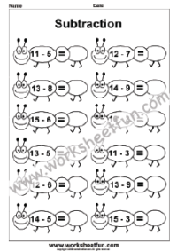Subtraction Within 20 – One Worksheet