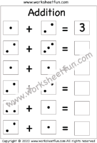 Addition Within 5 – Dice Addition – One Worksheet