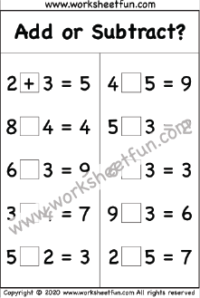 Add or Subtract – One Worksheet