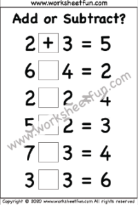 Missing Operator – Add or Subtract – One Worksheet